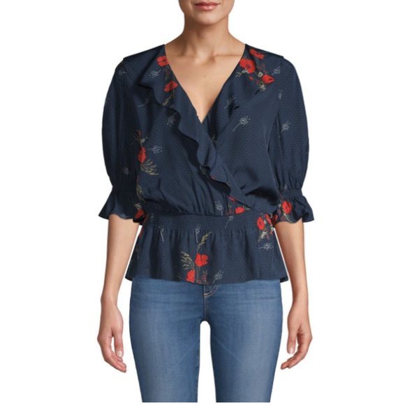 Joie Navy Floral Blouse - Picture 1 of 6